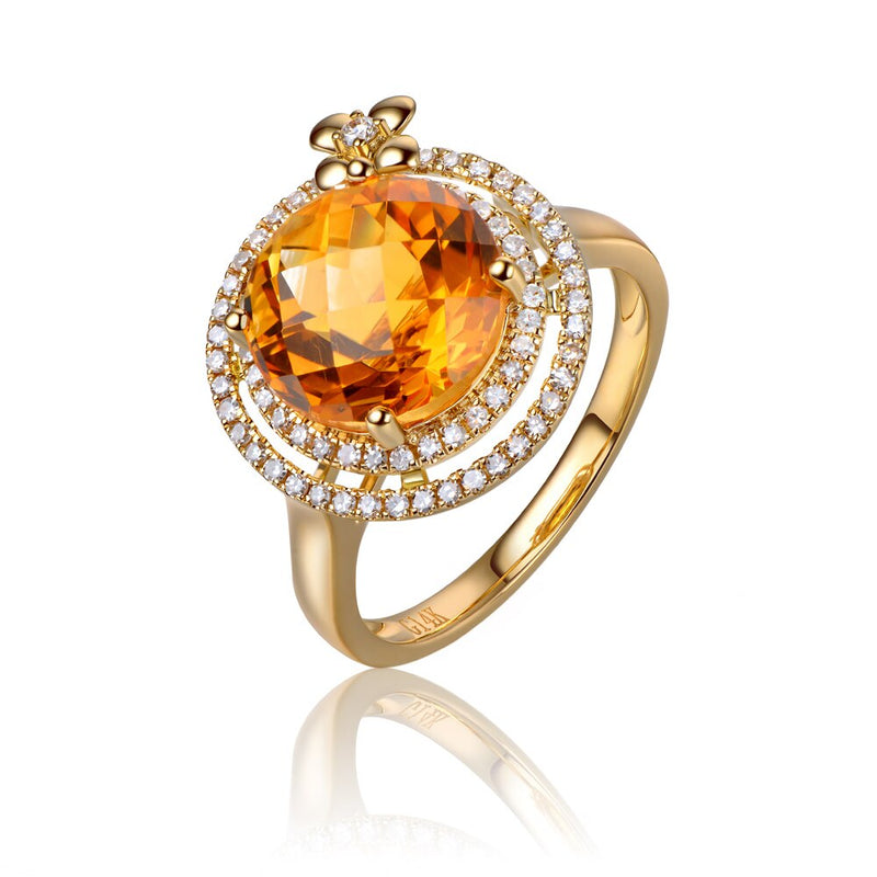 14k Yellow Gold 4.06ct Citrine, Diamond Engagement Ring for Women