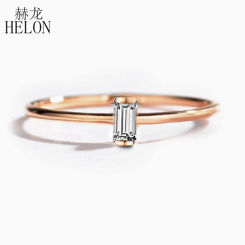 HELON 14K Rose Gold 0.05CT Baguette Cut Natural Diamond Ring