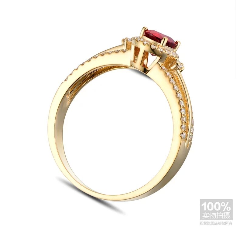 CaiMao 18K au750 Yellow Gold 0.70 ct Natural Red Blood Ruby & 0.26 ct Round Cut Diamond Ring