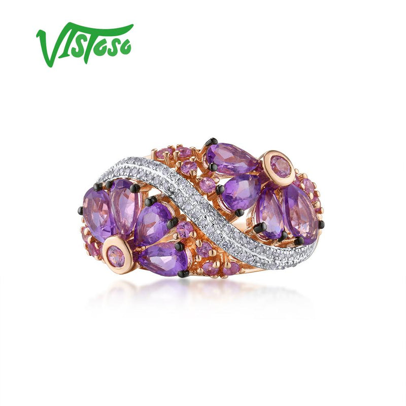 14K Rose Gold Diamond Fancy Pink Sapphire Amethyst Ring for Women