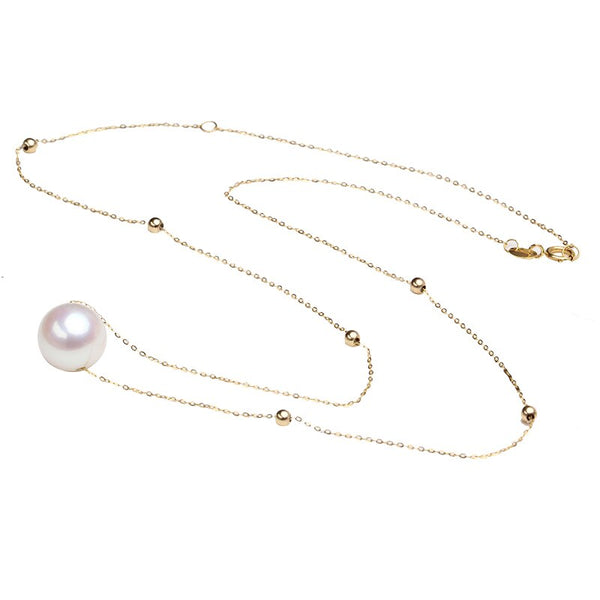 18K Gold Choker Necklace with 7.5-10mm Pearls and Gold Beads, 45cm for Women