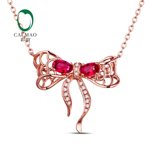 Rose Gold Natural 0.66ct Ruby & Diamond Chain Pendant for Her