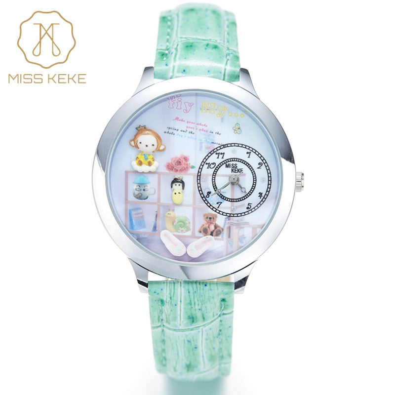 Monkey Miss Keke 3d Clay Cute Mini World Kids Watches Relogio Feminino Ladies Women Quartz Leather Wristwatches 008