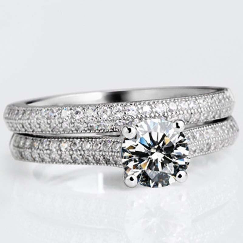 Luxury Female White Bridal Wedding Set Fashion   Filled Jewelry Promise CZ Stone Engagement Rings For Women