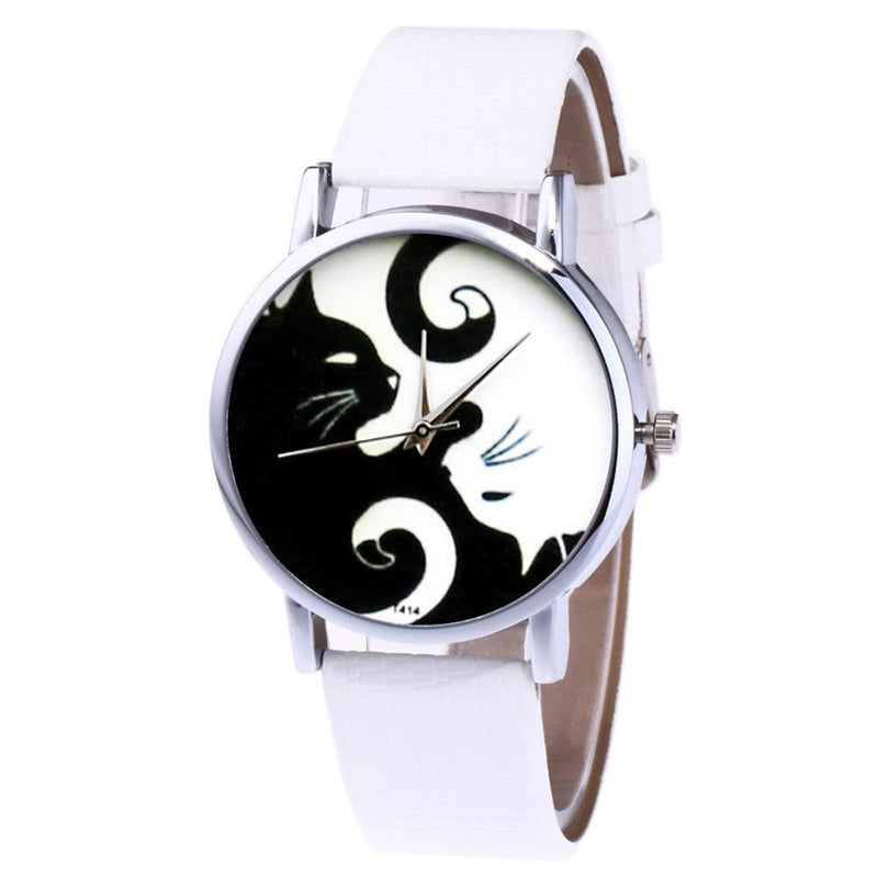 ZHOULIANFA Brand New Quartz Watch Women Leather Strap Korean Lady Student Watch Cat Print Quartz Wrist Watch Gift Clock Reloj Fi