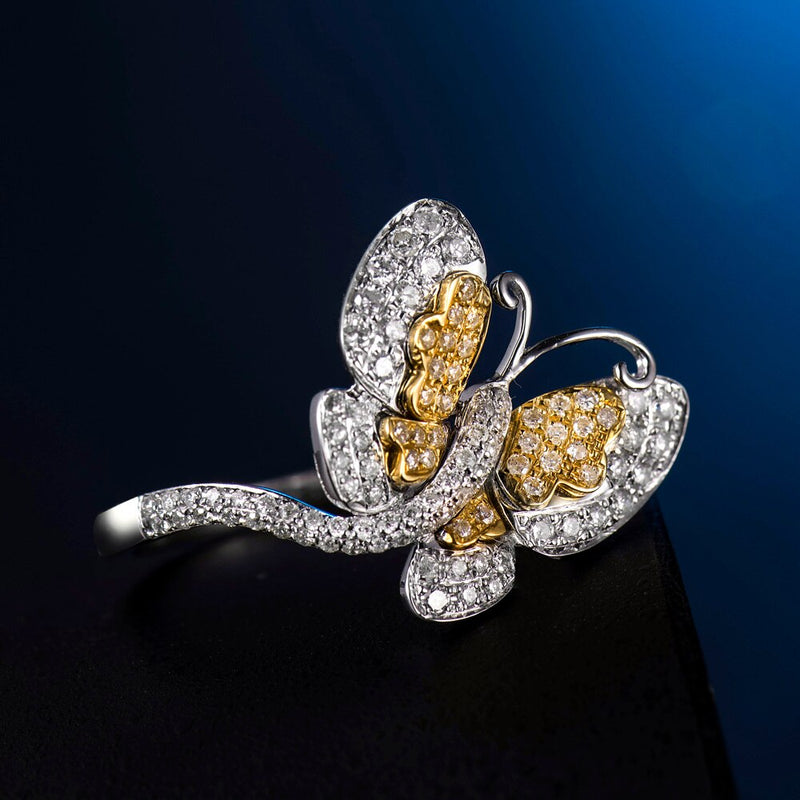 18K Two Tone Gold Diamond Butterfly Ring for Women