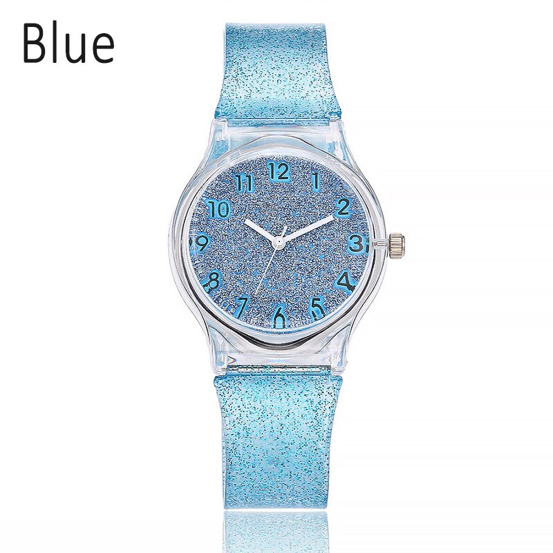 Stainless Steel Quartz Watch with Silicone Strap and Glitter Dial for Women