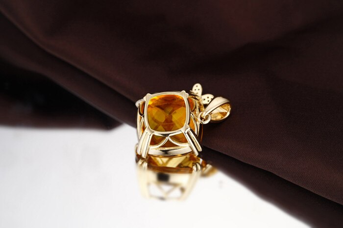 14K Yellow Gold Citrine and Diamond Pendant for Women