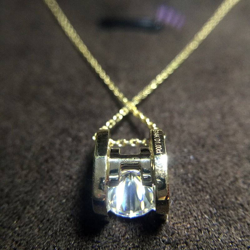 1.0ct 6.5mm Round Cut 14K Yellow & White Gold Moissanite Pendant With 14K Gold Chain Necklace