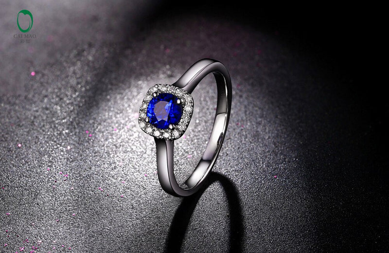 14K White Gold 0.43ct Sapphire Round Cut Engagement Ring for Women