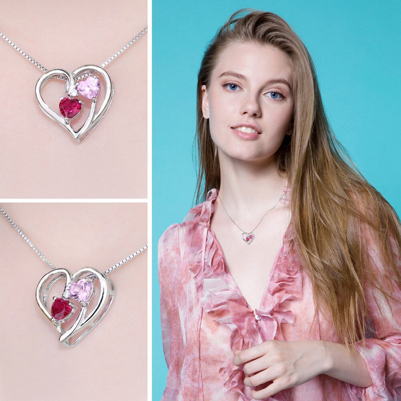 925 Sterling Silver Created Ruby Pink Sapphire Heart Pendant for Woman