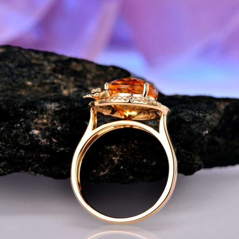 14k Yellow Gold 4.06ct Citrine, Diamond Engagement Ring for Women