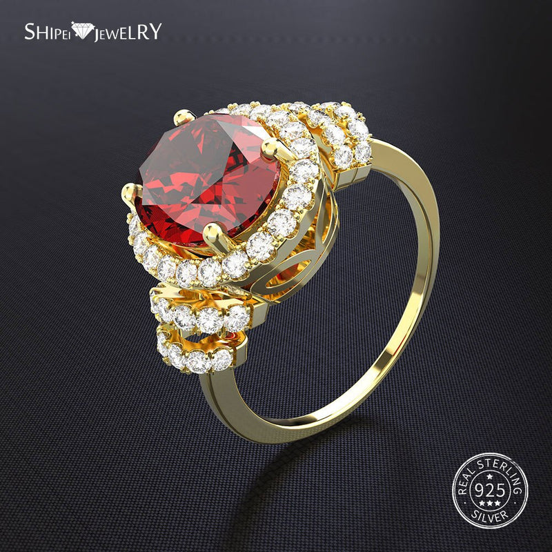 Shipei Genuine Ruby Ring Silver 925 Jewelry For Women Gold Wedding Ring Gemstone Engagement Anniversary Gift