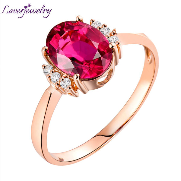 14K Rose Gold Pink Tourmaline Diamond Ring for Women