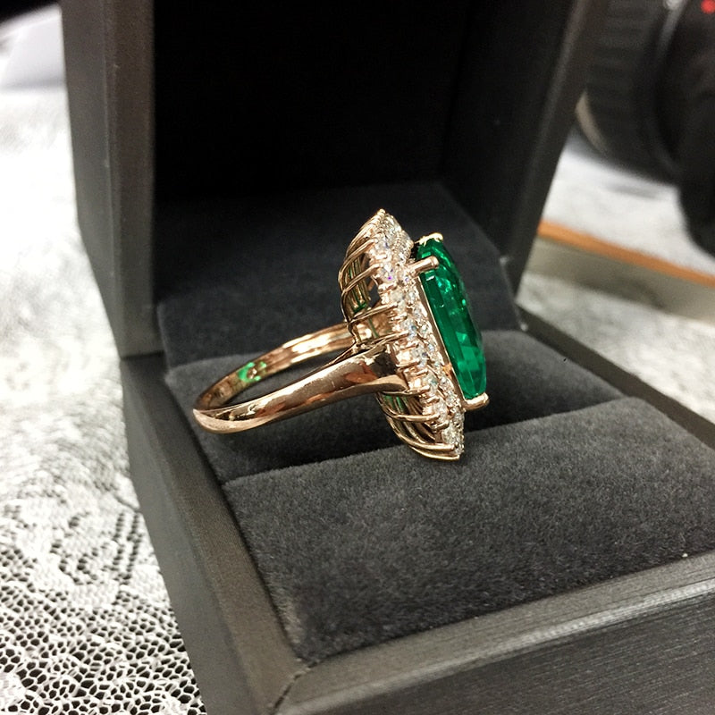 Lab Grown Emerald with Moissanite Gemstone Ring available in 14K White/Yellow/Rose Gold