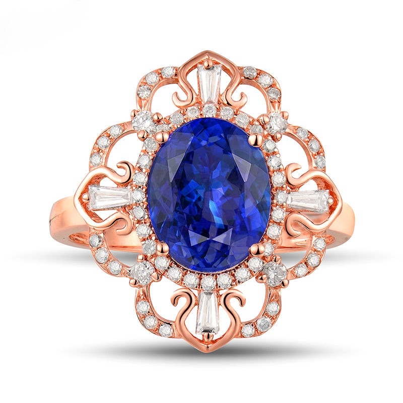 18K Rose Gold Tanzanite and Diamond Ring for Women