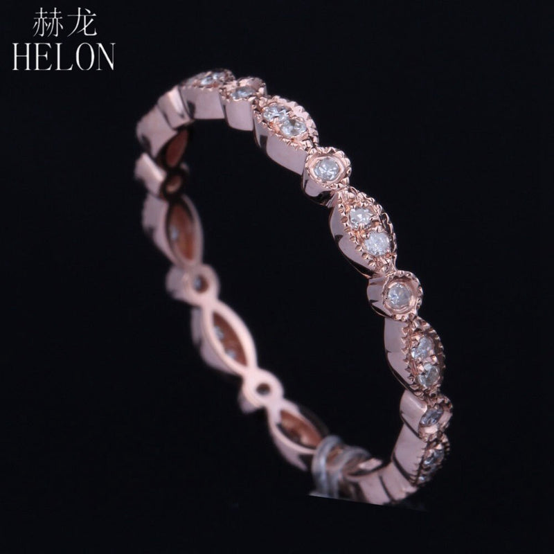 HELON 14K Rose Gold Art Deco Antique Pave Bezel Setting Natural Diamond Ring