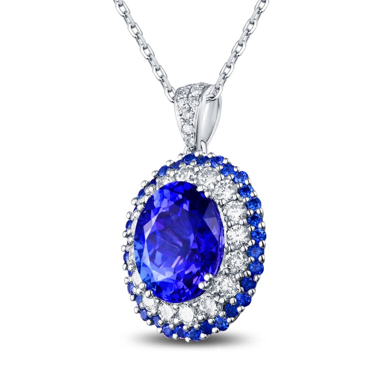 White Gold Tanzanite & Diamond Sapphire Pendant for Her