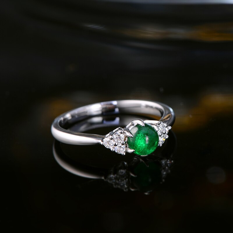 14k Gold 0.53ct Emerald Full Cut Diamond Engagement Ring for Women