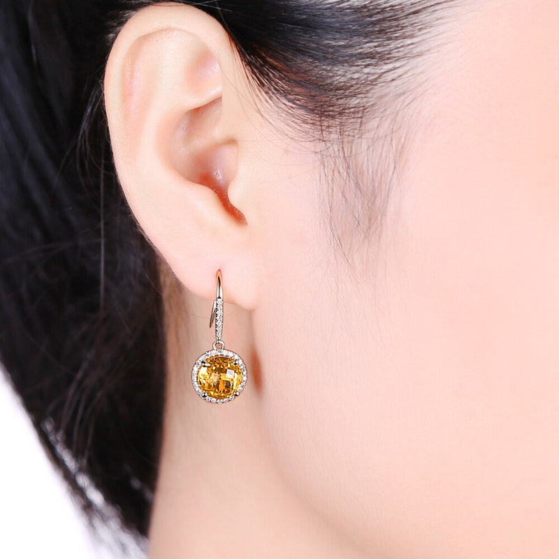 14K Yellow Gold Citrine and Diamond Engagement Earrings for Women