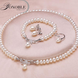 925 Sterling Silver Natural White Pearl Jewelry Set