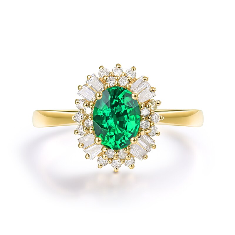 14K Yellow Gold 0.80ctw Emerald and Diamond Ring for Her