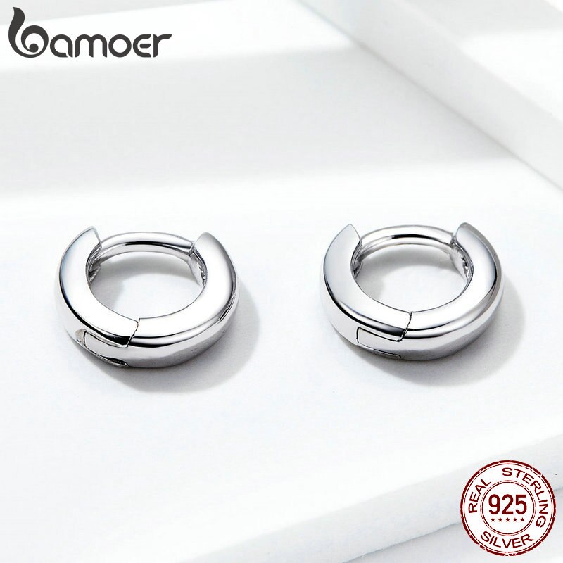 BAMOER 925 Sterling Silver Polishing Tiny Circle Hoop Earrings