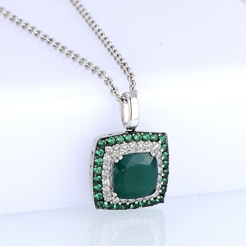 SANTUZZA 925 Sterling Silver Natural Green Agate White Cubic Zirconia Ring Earrings & Pendant Jewelry Set