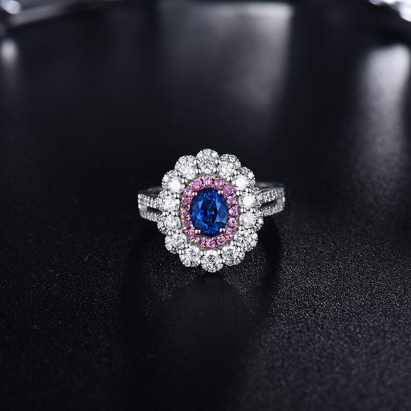 18K White Gold Oval Sapphire Wedding Rings for Women