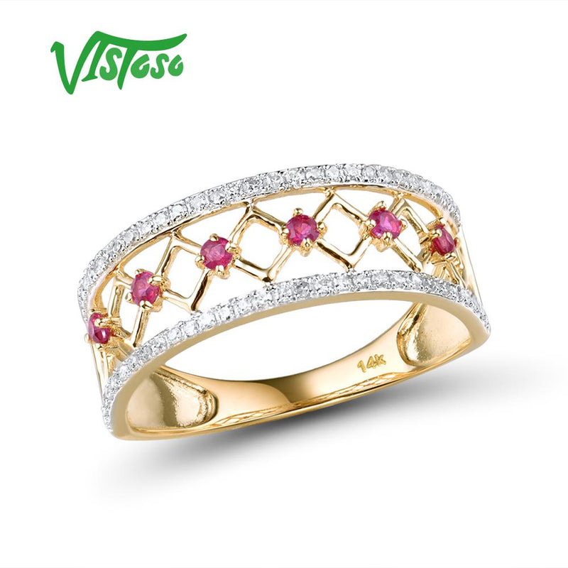 VISTOSO 14K Yellow/White Gold Shining Diamond Fancy Ruby/Blue Sapphire Ring