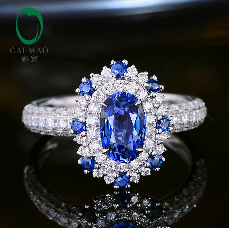 18kt White Gold Sapphire and Diamond Halo Ring for Women