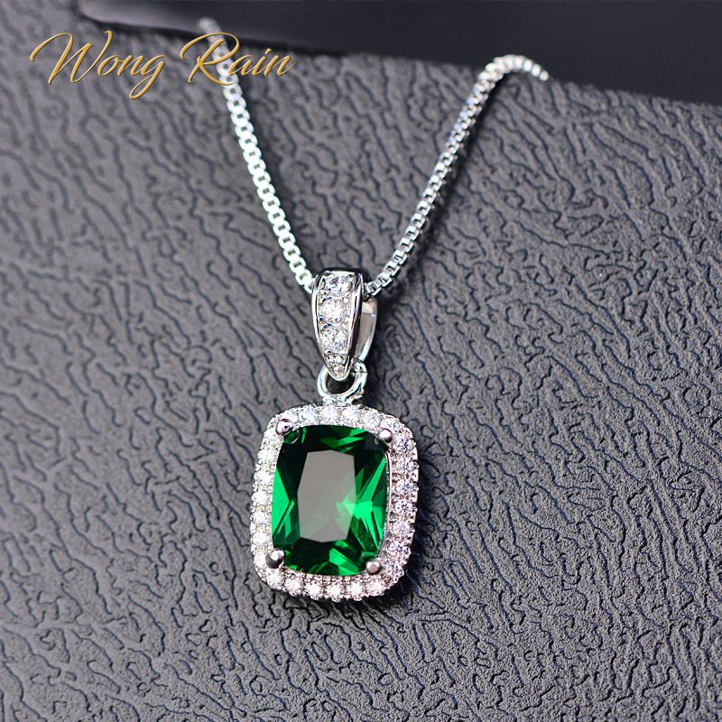 Sterling Silver Emerald Pendant Necklace for Women .
