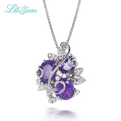 925 Sterling Silver Amethyst and White CZ Pendant Necklace for Women