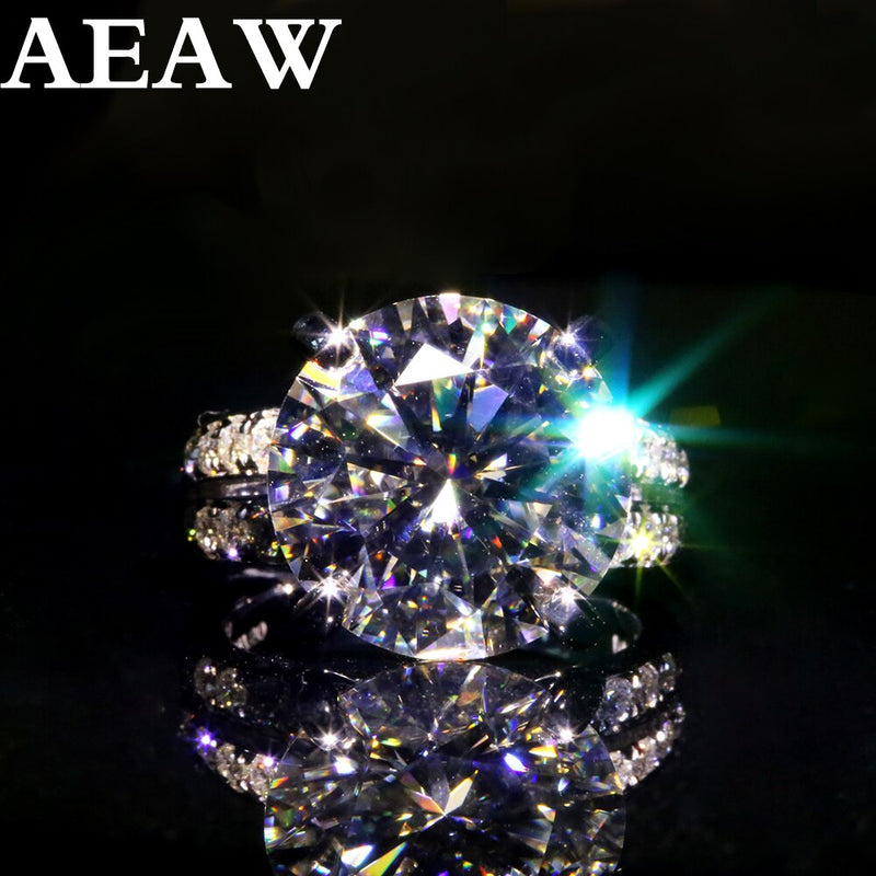 AEAW 10K White Gold or Silver with 5ct or 10ct Moissanite Ring