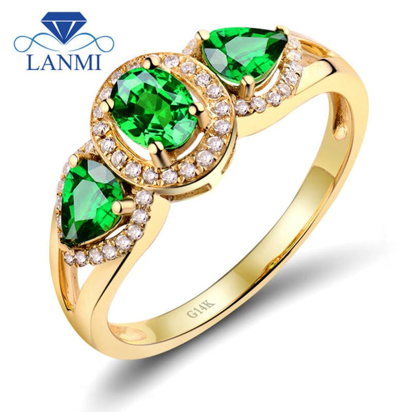 14k Gold Tsavorite Three Stone Ring for Women