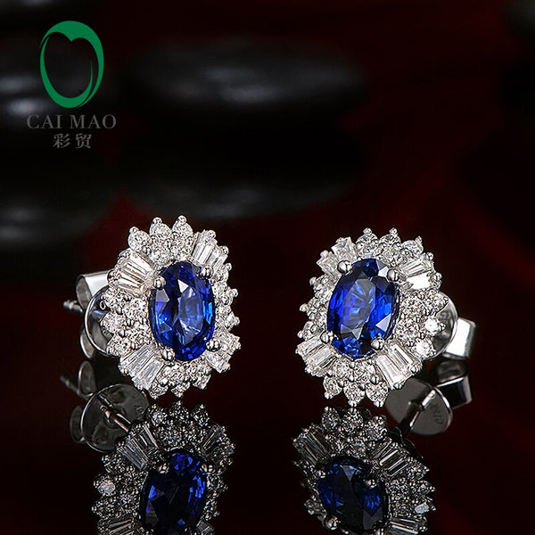 14kt White Gold Blue Sapphire and Diamond Earrings for Women