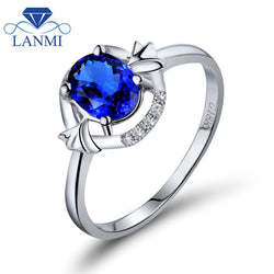 18K White Gold Natural Blue Sapphire Ring for Women