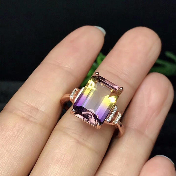 Sterling Silver Natural Rare Color Amethyst Ring - 925 White/Rose