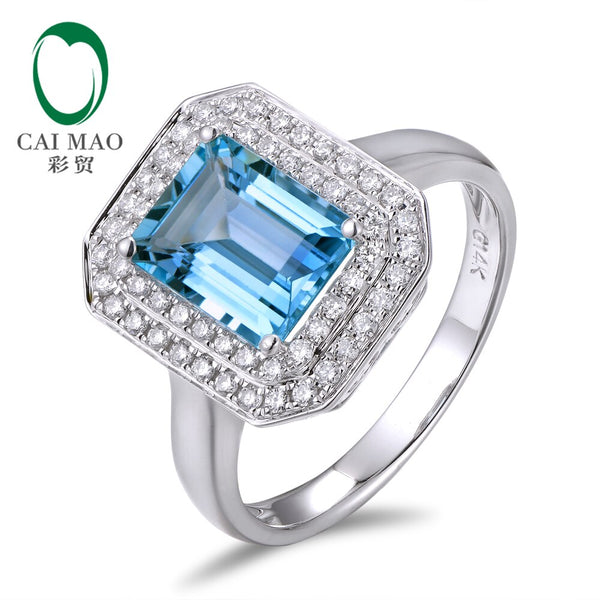 14k White Gold 2.18ct Aquamarine and Diamond Engagement Ring for Her