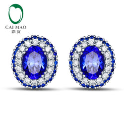 14k White Gold Tanzanite & Diamond Earrings Studs for Women