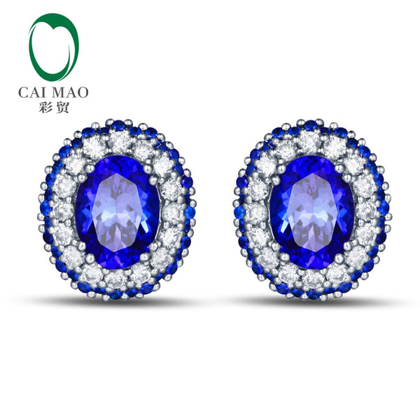 14k White Gold Tanzanite & Diamond Earrings Studs for Women