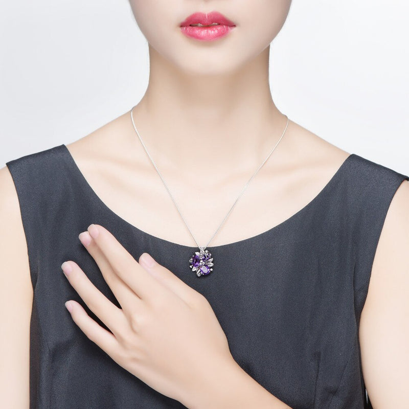 925 Sterling Silver Amethyst and White CZ Pendant Necklace for Women