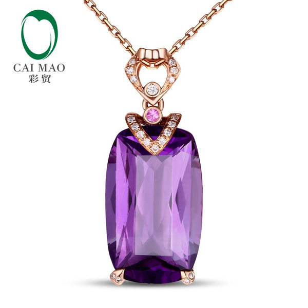 18K Gold Amethyst & Diamond Engagement Pendant for Her