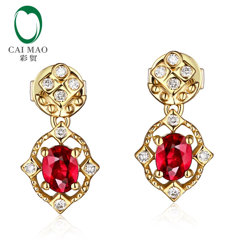 14kt Gold Ruby & Diamond Drop Earrings for Her