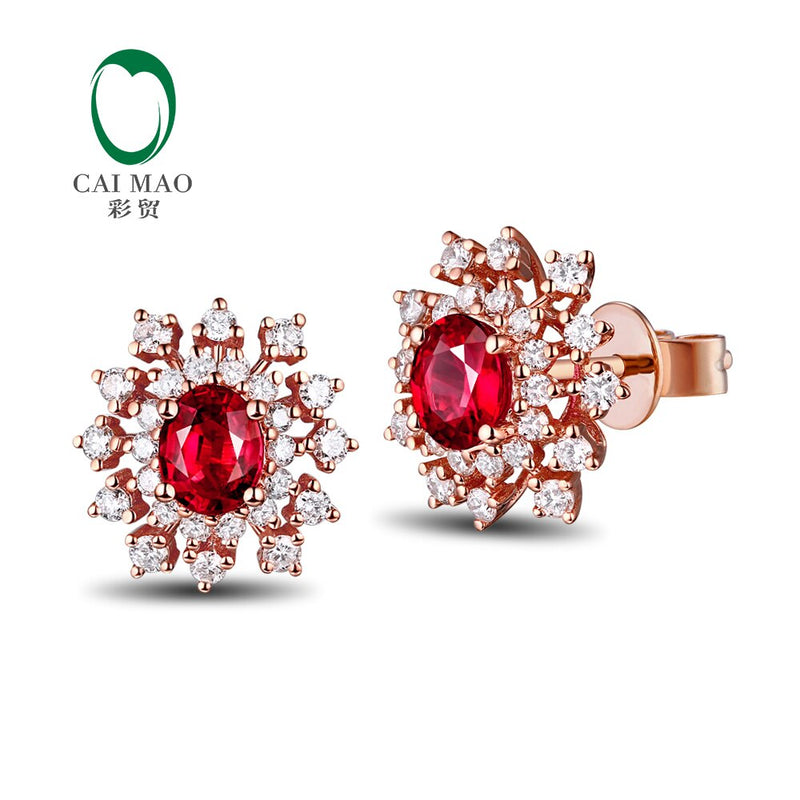 14kt Gold Natural Ruby and Diamond Studs for Her