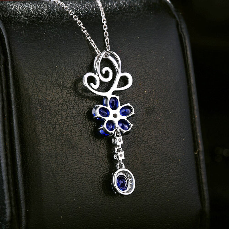 18K White Gold 2.50ct Sapphire 0.39ct Diamond Pendant for Her