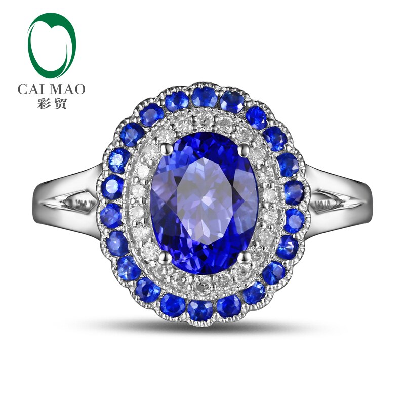 14K White Gold Tanzanite & Diamond Oval Ring for Women