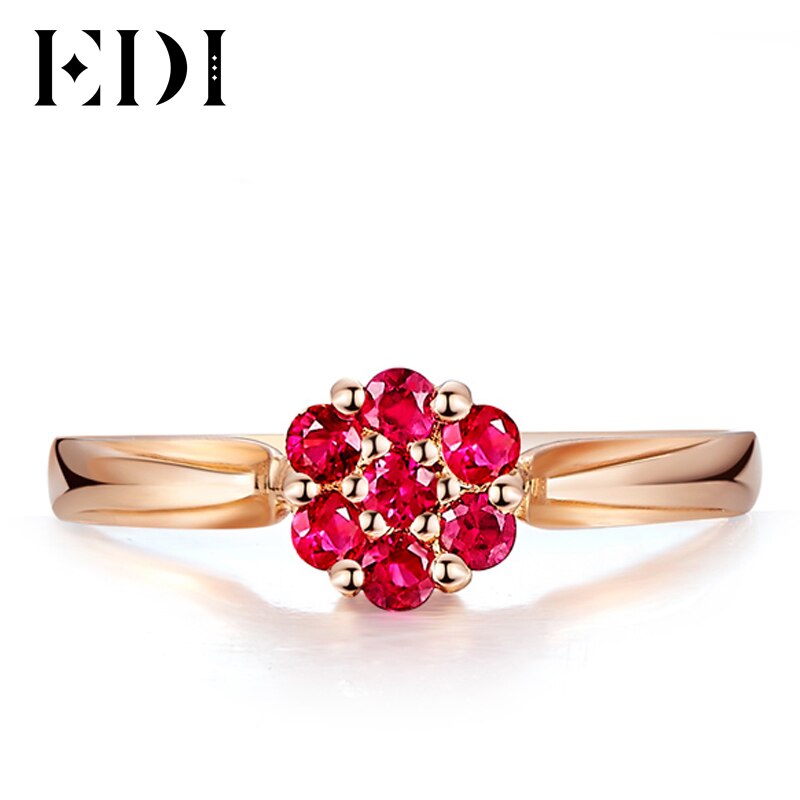 EDI 14K Solid Rose Gold Natural 0.28cttw Ruby Gemstone Halo Ring