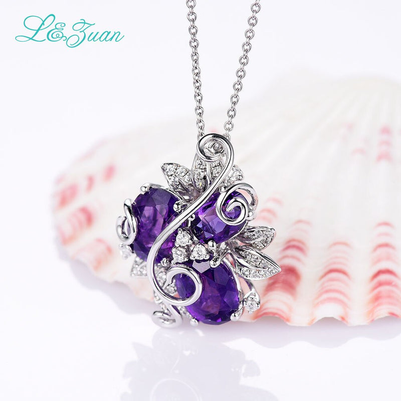 925 Sterling Silver Amethyst and White CZ Pendant Necklace for Women
