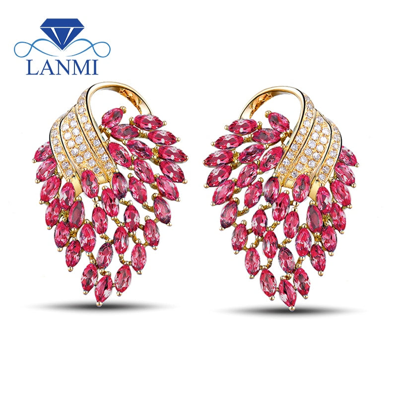 LANMI Female Fine Jewelry Solid 18K Yellow Gold Diamond Red Ruby Earrings Colourful Gemstone Earring For Women Party Jewelry